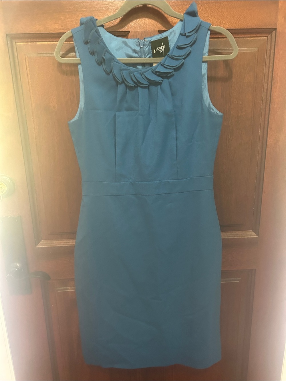 J. Crew Teal Sleeveless Sheath Dress with Braided Neck Detail